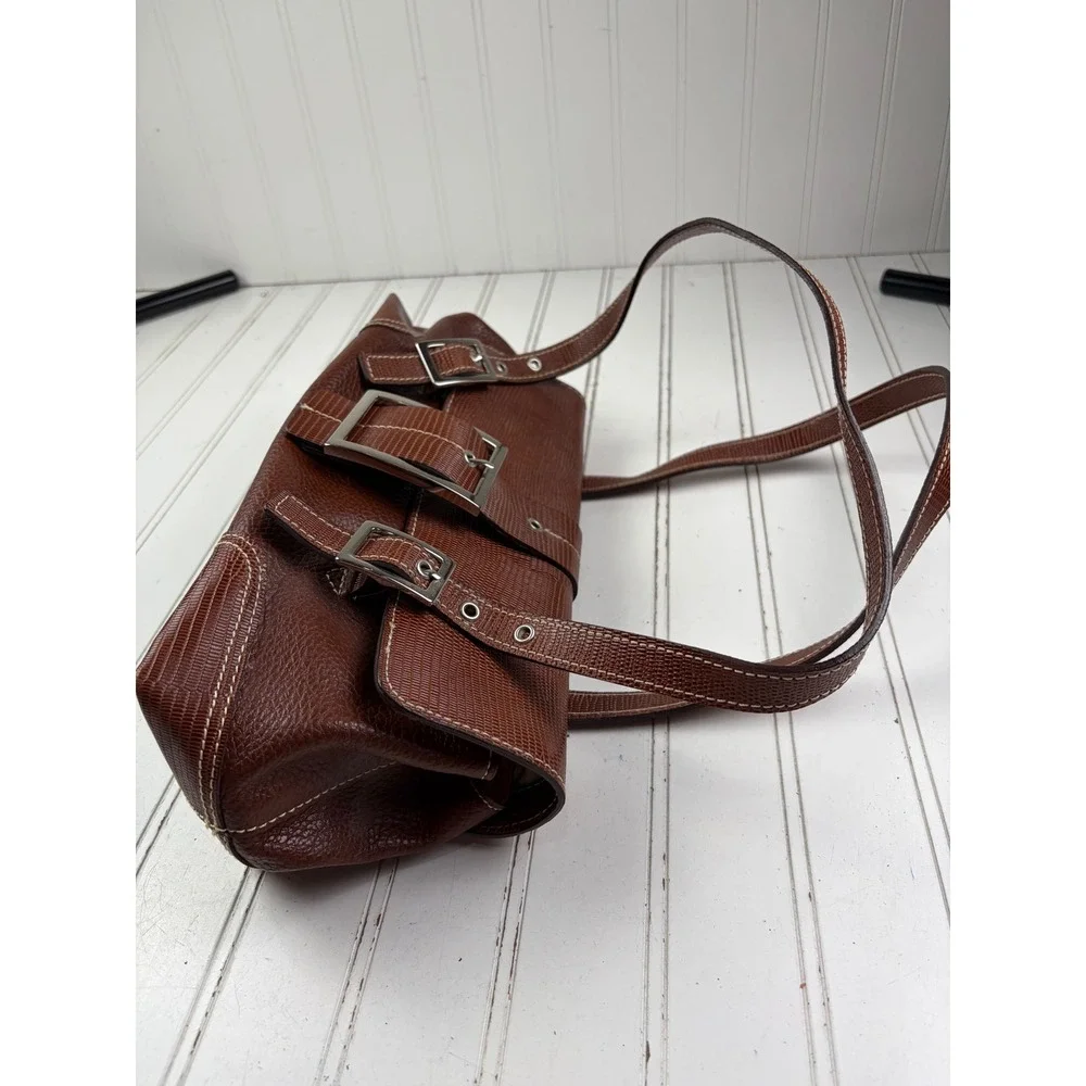 Maxx New York Vintage Y2K Brown Pebbled Retro Leather Baguette Shoulder Bag